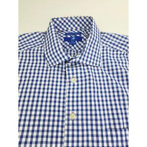 Egara Non Iron Modern Fit Size XLT 17-17.5 Mens Blue White Check Spread Collar